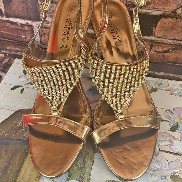 Lady Godiva Shoes - Lady Godiva Rhinestone Kitten Heels - Size 6 1/2